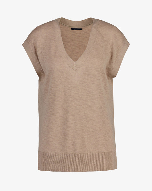 Sweter damski z dekoltem V z długim rękawem beżowy