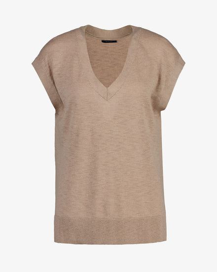 Sweter damski z dekoltem V z długim rękawem beżowy