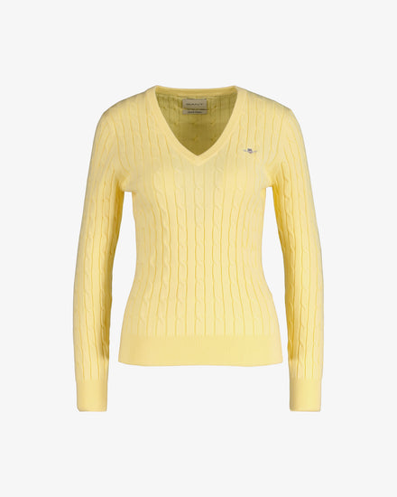 Sweter damski z dekoltem V slim fit żółty