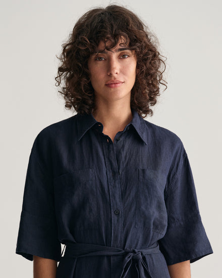 Lniana sukienka z krótkim rękawem