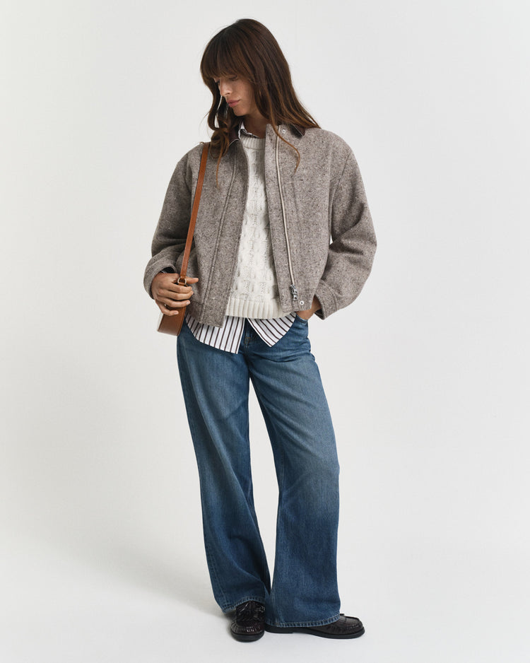 Kurtka damska klasyczny kołnierz długi rękaw regular fit brązowa