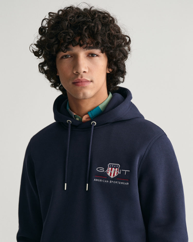 Bluza męska z kapturem z nadrukiem regular fit granatowa