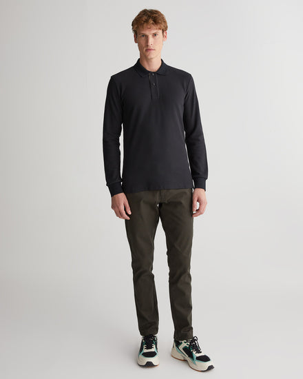 Bawełniany polo męski z długim rękawem i kołnierzykiem polo regular fit