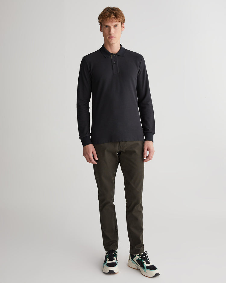 Bawełniany polo męski z długim rękawem i kołnierzykiem polo regular fit