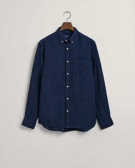 Lniana koszula regular fit granatowa