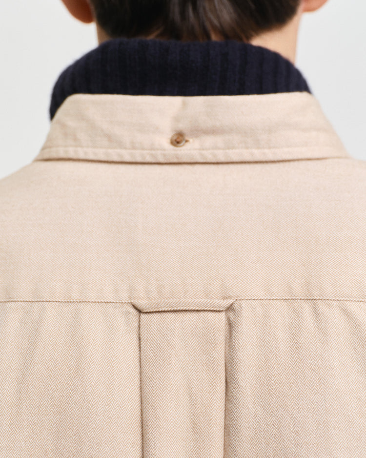 Bawełniana koszula męska z długim rękawem regular fit beżowa