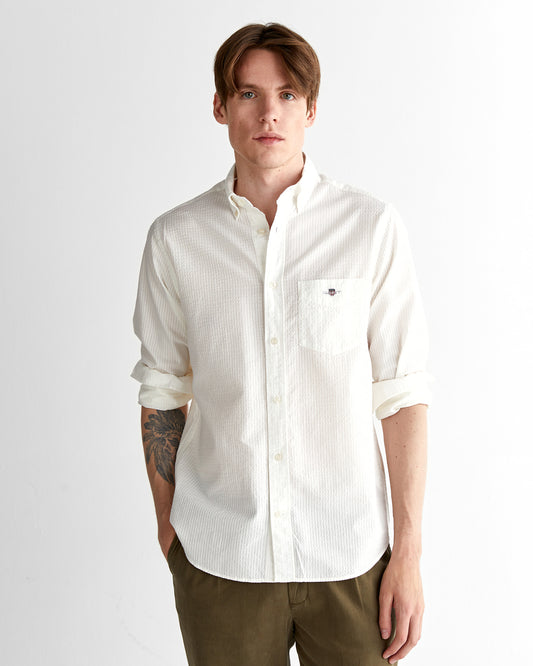 Koszula męska z długim rękawem regular fit kremowa