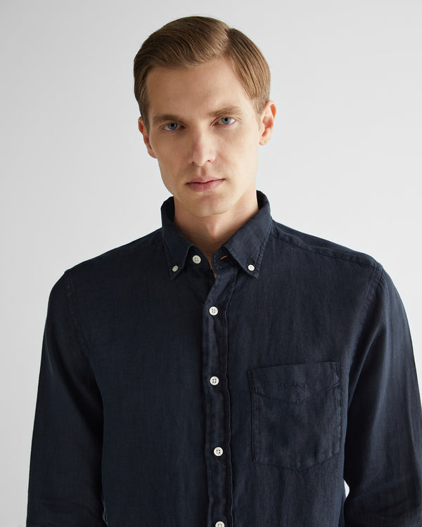 Lniana koszula męska z długim rękawem regular fit czarna