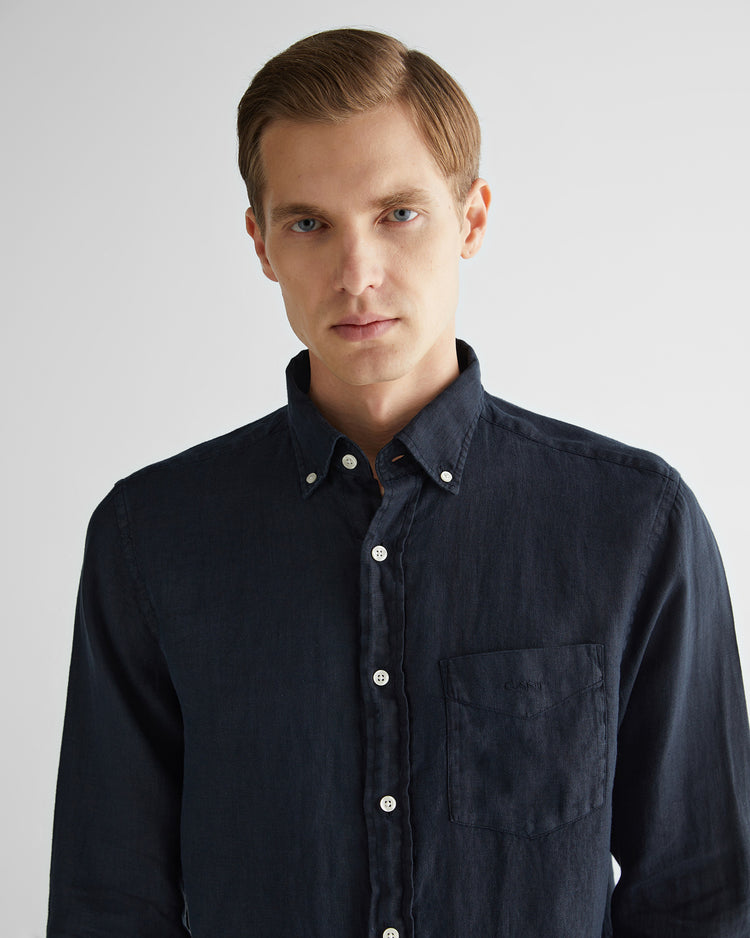 Lniana koszula męska z długim rękawem regular fit czarna