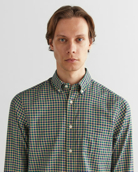 Bawełniana koszula męska w kratkę z długim rękawem regular fit zielona