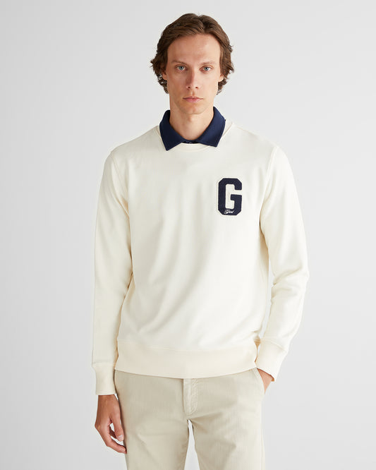 Bluza męska z okrągłym kołnierzykiem regular fit kremowa