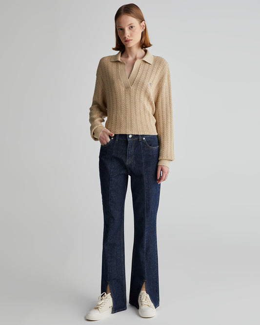 Bawełniane spodnie jeansowe damskie granatowe