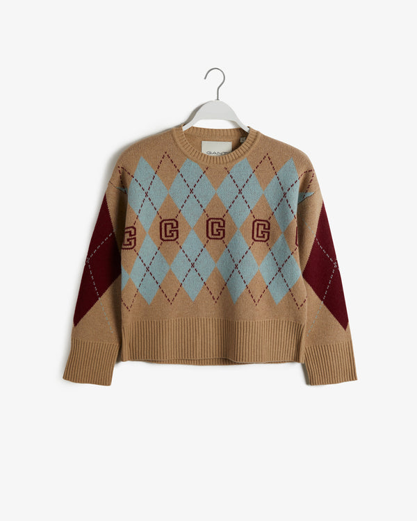 Sweter damski z nadrukiem z długim rękawem regular fit brązowy
