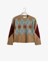 Sweter damski z nadrukiem z długim rękawem regular fit brązowy