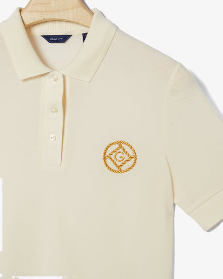 Polo damskie beżowe o luźnym kroju z logo