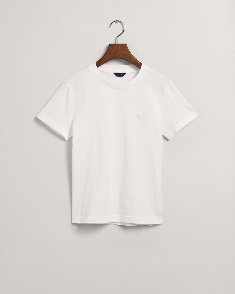 Koszulka damska z nadrukiem z okrągłym dekoltem regular fit biała