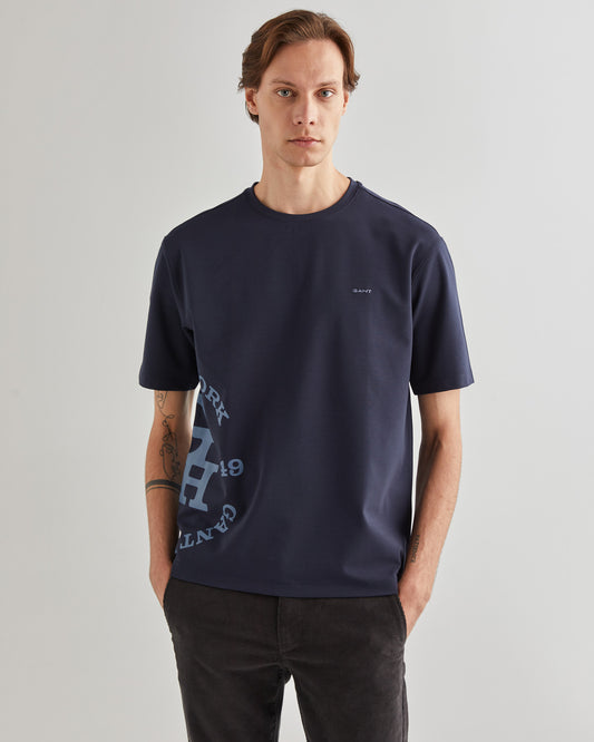 T-shirt męski z nadrukiem okrągły kołnierzyk regular fit