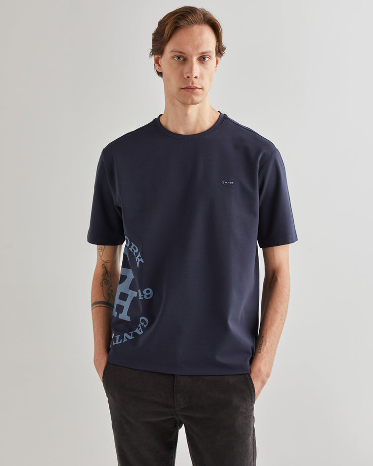 T-shirt męski z nadrukiem okrągły kołnierzyk regular fit