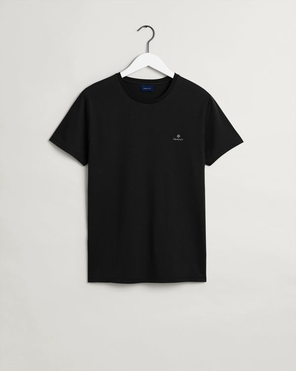 Bawełniany t-shirt męski z nadrukiem, okrągły kołnierzyk slim fit czarny
