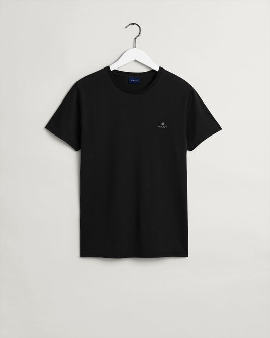 Bawełniany t-shirt męski z nadrukiem, okrągły kołnierzyk slim fit czarny