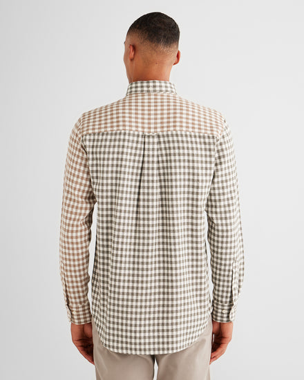 Bawełniana koszula męska w kratkę z długim rękawem regular fit