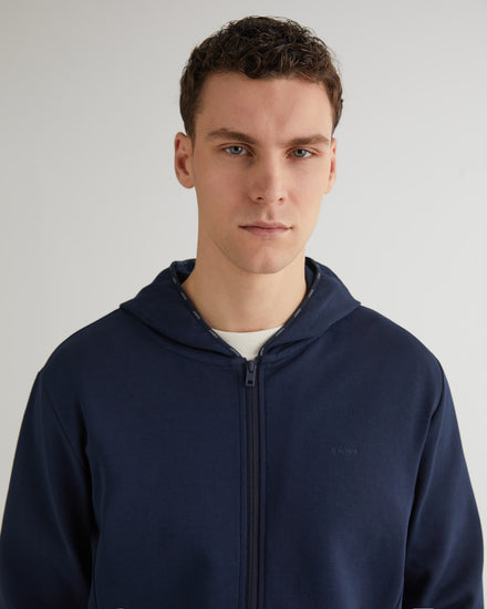 Bluza męska z nadrukiem z zamkiem regular fit granatowa