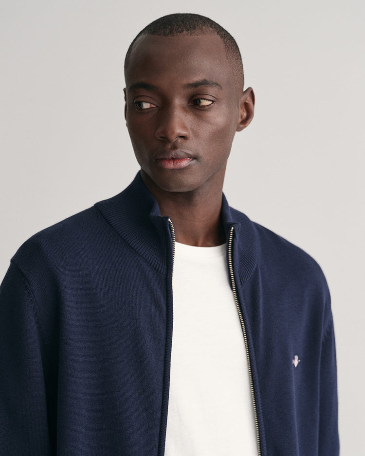 Sweter męski z zamkiem regular fit granatowy