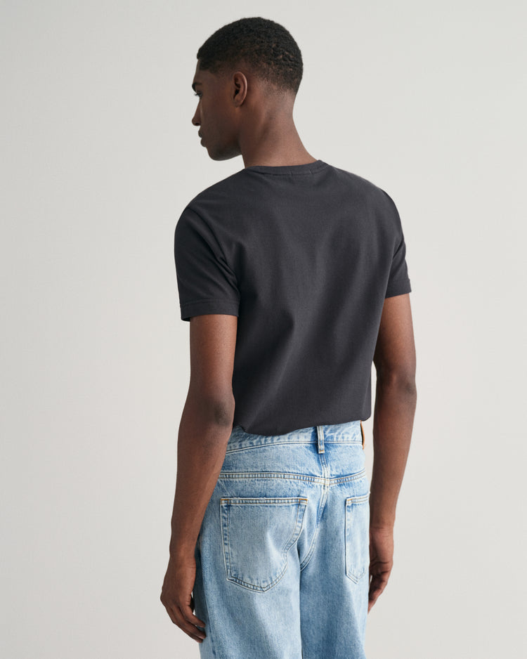 T-shirt męski z okrągłym dekoltem slim fit czarny