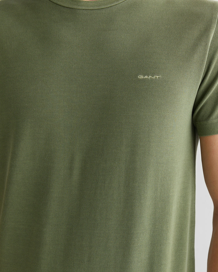 T-shirt męski z okrągłym kołnierzykiem slim fit zielony