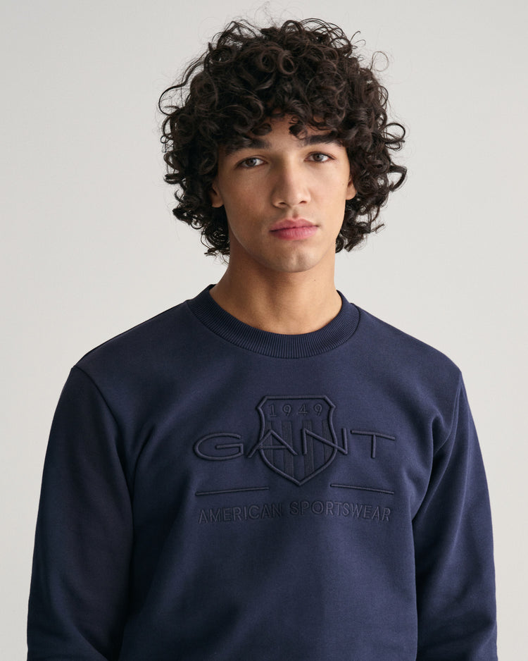 Bluza męska z nadrukiem z okrągłym dekoltem regular fit granatowa