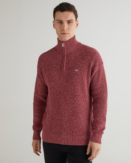 Bawełniany sweter męski z nadrukiem half zip relaxed fit