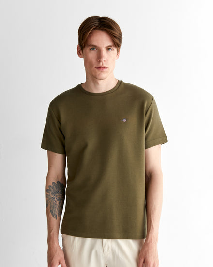 T-shirt męski okrągły kołnierzyk regular fit zielony