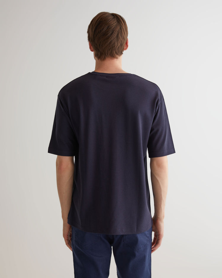 T-shirt męski z nadrukiem okrągły kołnierzyk regular fit granatowy