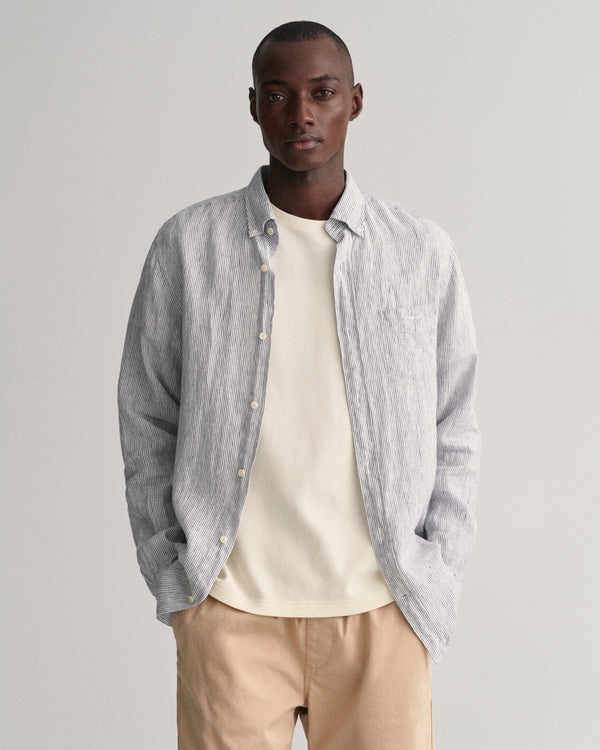 Koszula męska w paski długi rękaw regular fit biała