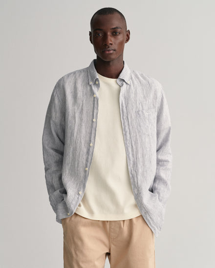 Koszula męska w paski długi rękaw regular fit biała