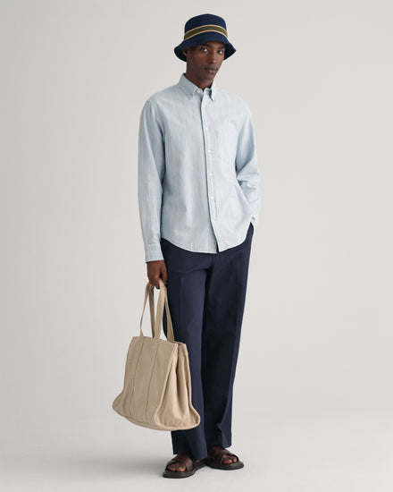 Bawełniana koszula męska w paski z długim rękawem regular fit niebieska