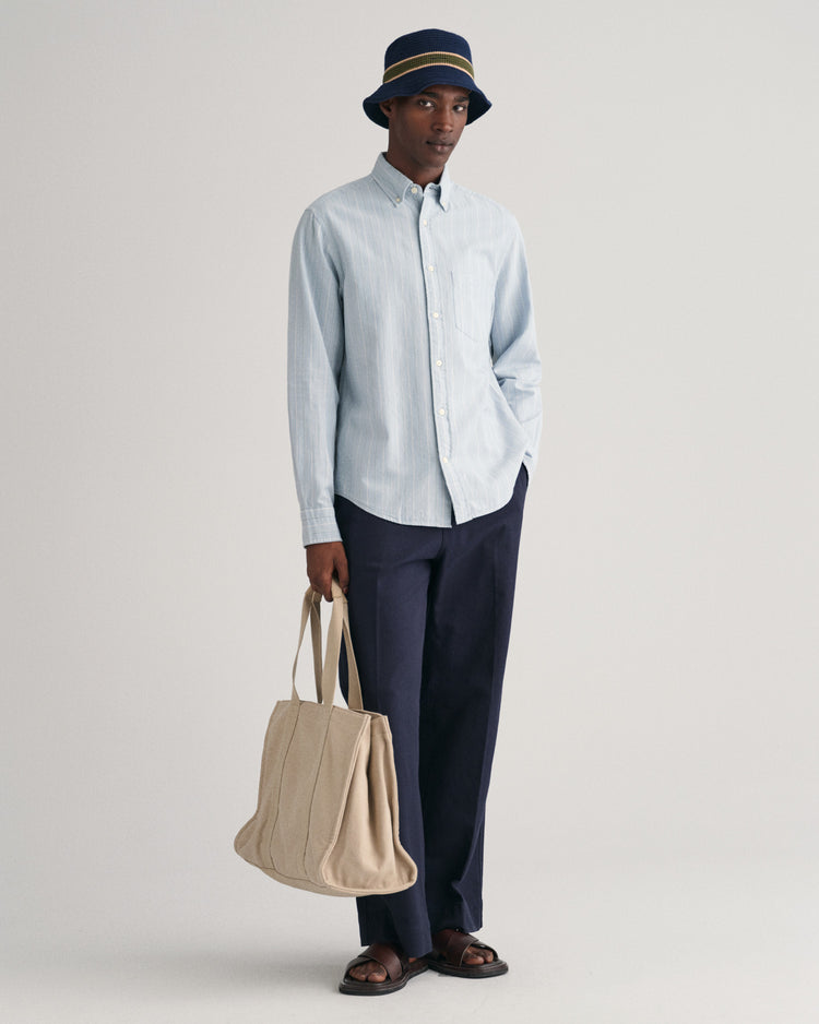 Bawełniana koszula męska w paski z długim rękawem regular fit niebieska