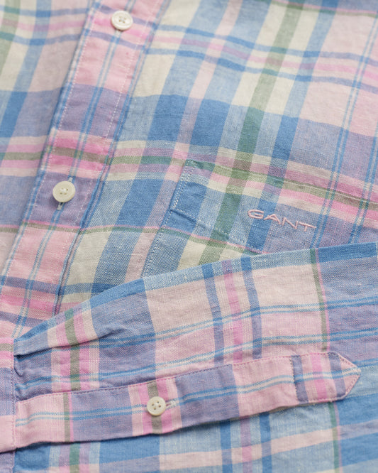 Koszula męska w kratkę z długim rękawem regular fit różowa