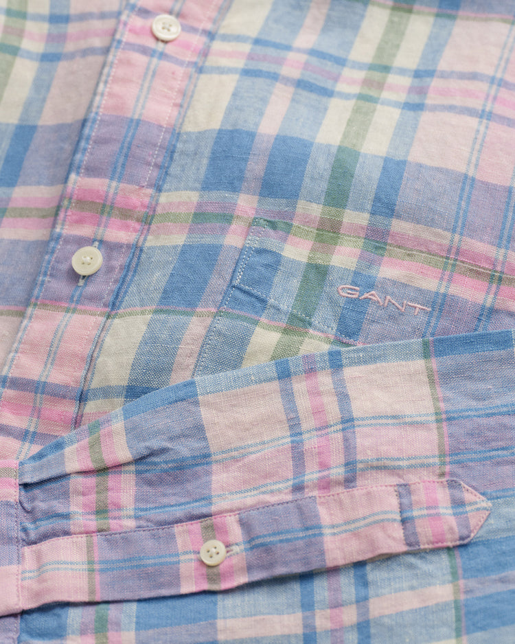 Koszula męska w kratkę z długim rękawem regular fit różowa