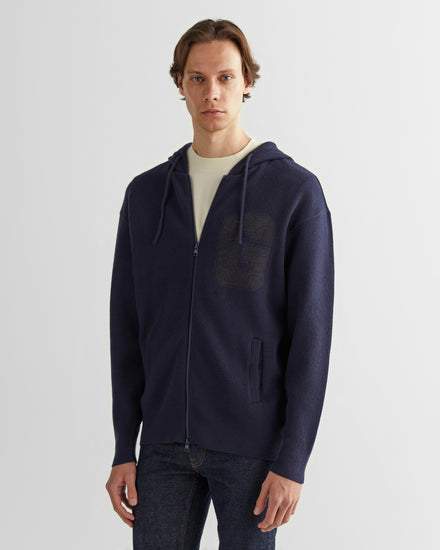 Sweter rozpinany męski z nadrukiem z kapturem regular fit