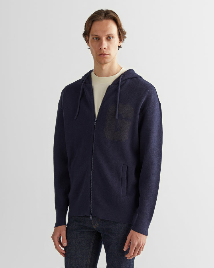 Sweter rozpinany męski z nadrukiem z kapturem regular fit