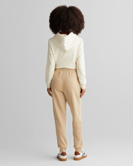 Spodnie dresowe damskie z nadrukiem regular fit beżowe