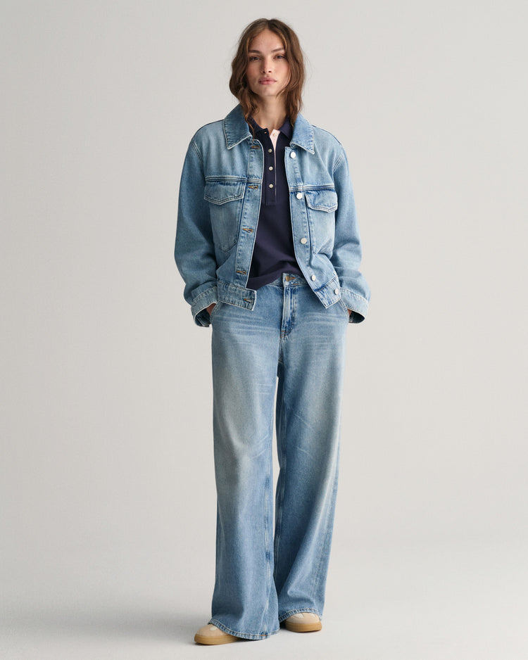 Polo damska z nadrukiem z krótkim rękawem slim fit granatowa