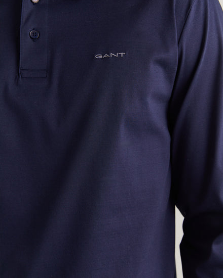 Koszulka polo męska z długim rękawem regular fit granatowa