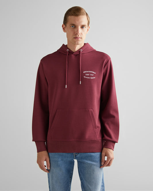 Bluza męska z nadrukiem z kapturem regular fit czerwona