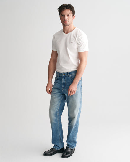 Koszulka męska z dekoltem V slim fit biała