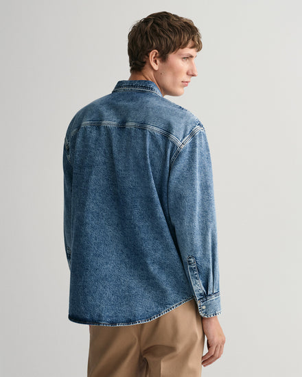 Bawełniana koszula męska z długim rękawem oversize fit niebieska