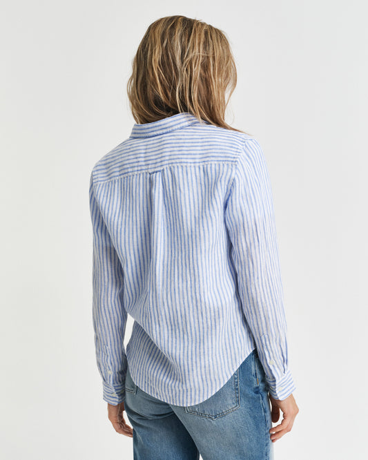 Koszula damska w paski z długim rękawem regular fit niebieska