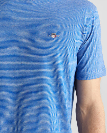 T-shirt męski w paski z okrągłym kołnierzykiem regular fit granatowy