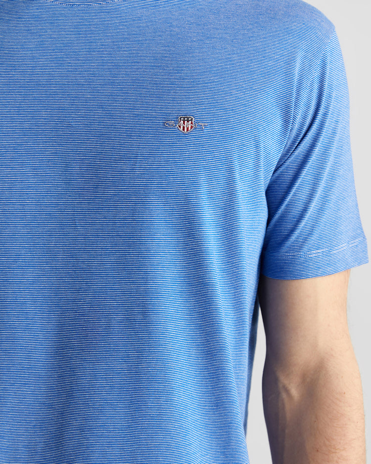 T-shirt męski w paski z okrągłym kołnierzykiem regular fit granatowy